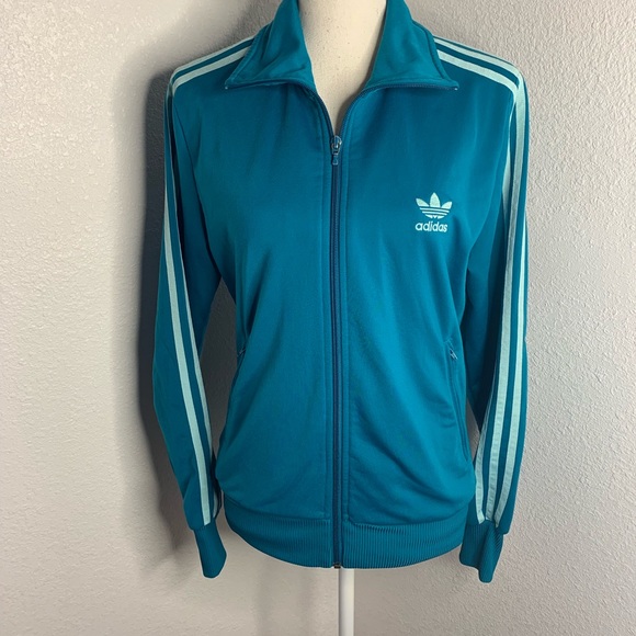 Jackets & Blazers - Adidas Turquoise 3 Striped Track Jacket